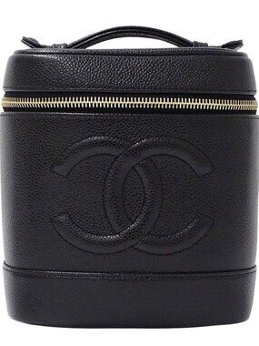 Chanel Bag Vanity Handbag Caviar Leather Black Gold Hardware